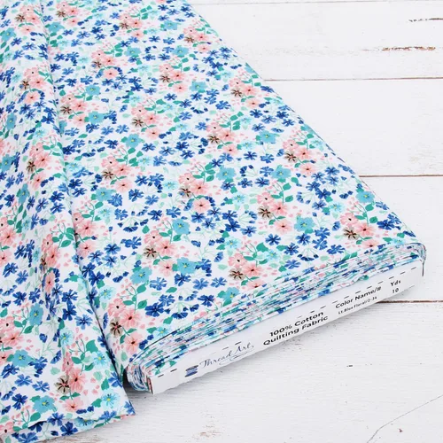 Vista 22 de Threadart Tela de acolchado de algodón de alta calidad, diseño floral azul aguamarina, 44 pulgadas de ancho, 100% algodón, acolchado, costura