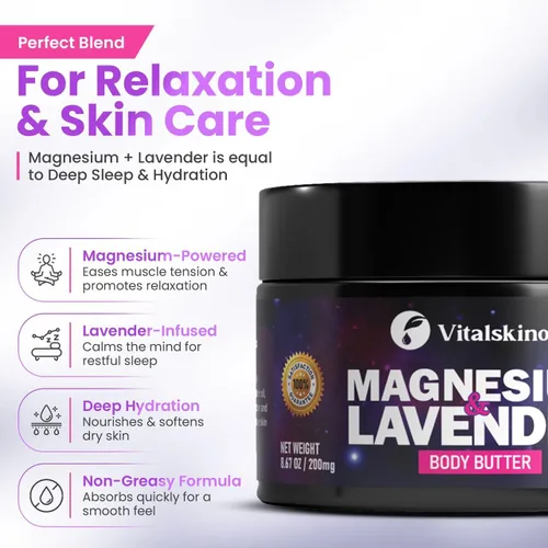 Vista 5 de Loción de magnesio, crema corporal para la noche y la hora de acostarse, alivio calmante para las piernas cansadas, mantequilla muscular