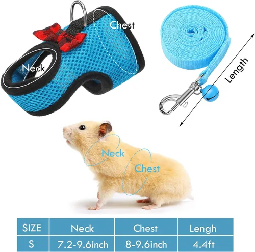 Vista 2 de Arnés y correa de conejillo de indias de 4 piezas de malla suave para mascotas pequeñas con campana de lazo, chaleco acolchado cómodo