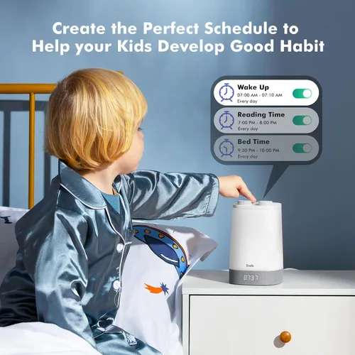 Vista 9 de Máquina de sonido para bebé, luz nocturna para niños, reloj despertador, máquina de ruido blanco para dormir, reloj de despertador para niños