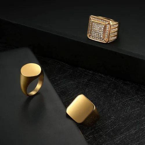 Vista 7 de Dochais 3 anillos de sello para hombres y mujeres, anillos chapados en oro de 14 quilates, anillos de acero inoxidable para hombres, anillos de oro