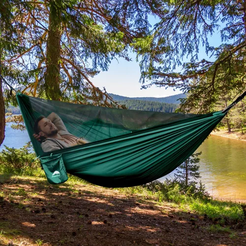 Vista 3 de Hamaca de camping – Hamaca portátil con mosquitera, hamaca ligera para mochilero, columpio, accesorios de campamento para interiores, exteriores