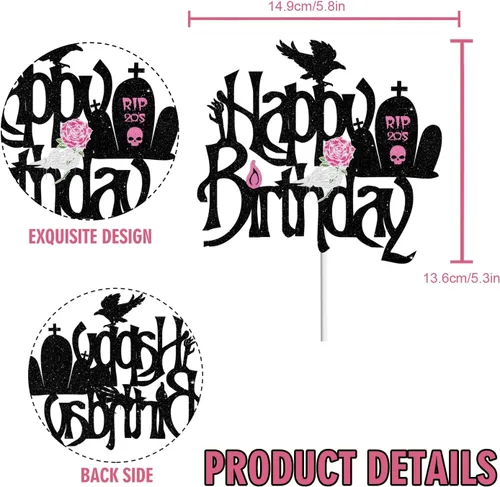 Vista 5 de Decoración para tarta de feliz cumpleaños RIP Twenties – Death to My Twenties RIP to My 20s Dirty 30 Birthday Glitter Cake Topper – Decoración