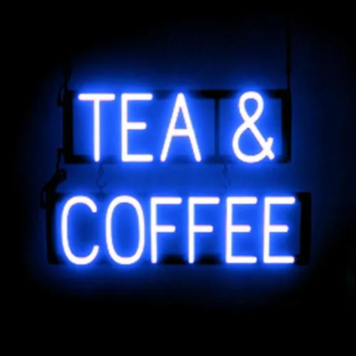 Vista 43 de SpellBrite Letrero de té Aspecto de letrero de té neón, luz LED azul, 13.1 x 6.3 pulgadas Ultra-Bright Click-Together Signage for Cafes, with