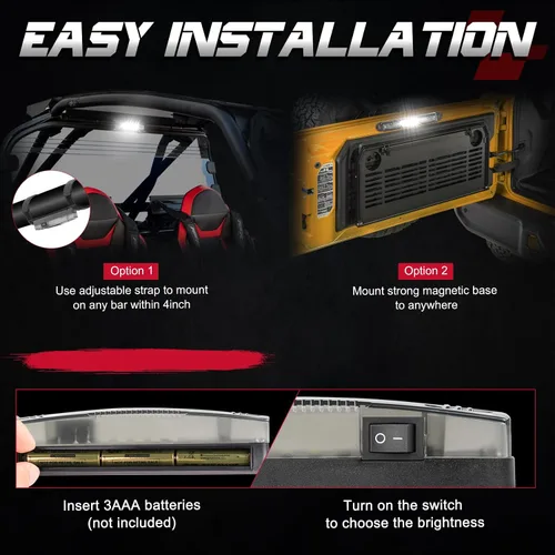 Vista 5 de OFFROADTOWN UTV - Luz interior universal para montaje en barra enrollable, luz LED cúpula, luz de jaula enrollable de luz de cortesía, luz superior
