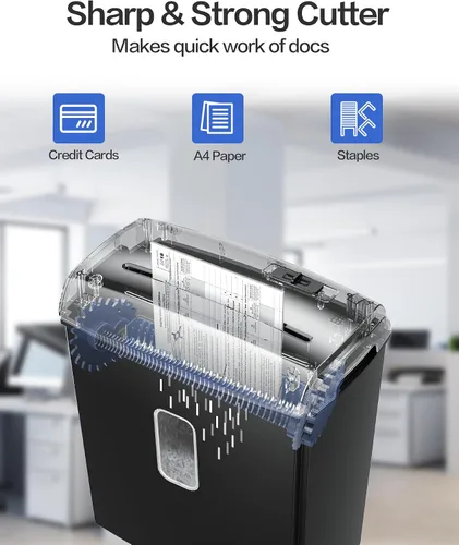 Vista 3 de Locksworth Trituradora de papel de microcorte de 8 hojas, alta seguridad P4, contenedor de 4 galones, funcionamiento continuo de 2 minutos, uso