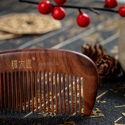 Vista 8 de TAN MUJIANG Peine de madera para el cabello Laca de manzana hecha a mano antiestática 2-11