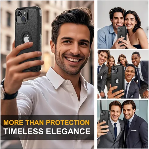 Vista 4 de Funda protectora de cuero de lujo con diseño único para iPhone 14, antideslizante, resistente a los arañazos, ultra delgada, funda protectora