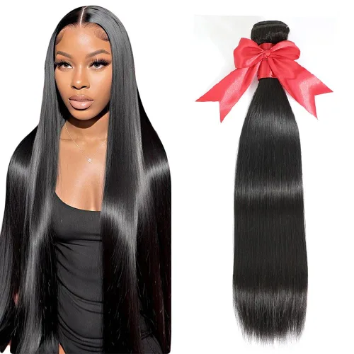 Vista 9 de Extensiones de pelo lacio 10A, paquetes de cabello humano 10 12 14 pulgadas, 100% cabello humano brasileño virgen sin procesar, tejido de pelo Negro