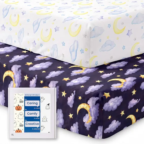 Vista 10 de Sábanas suaves para cuna de niño de alta calidad, sábana bajera para cuna ultra transpirable, sábanas súper elásticas de 28 x 52 x 9 pulgadas