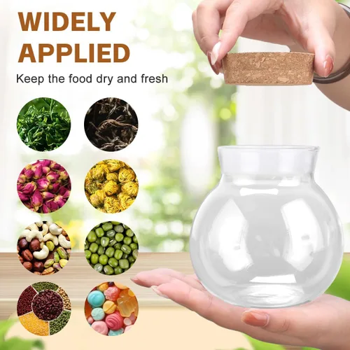 Vista 5 de Tarro redondo de vidrio transparente de 16.9 fl oz, con tapón de corcho