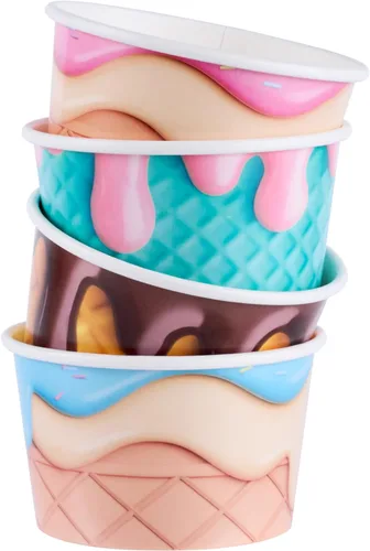 Vista 103 de Restaurantware Coppetta - Vasos de postre de 3 onzas, 50 tazas desechables para helado, tapas se venden por separado, cuencos de papel a cuadros