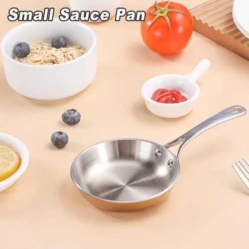 Vista 4 de Mini sartén, olla de acero inoxidable de tres capas con mango que se mantiene fresco, salsa térmica y aceite (4 pulgadas/0.12 cuartos de galón)