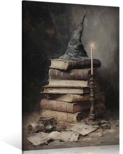 Vista 8 de Póster de lienzo vintage de Halloween de Academia oscura gótica, victoriana, bruja, arte de pared espeluznante casa embrujada, arte abandonado