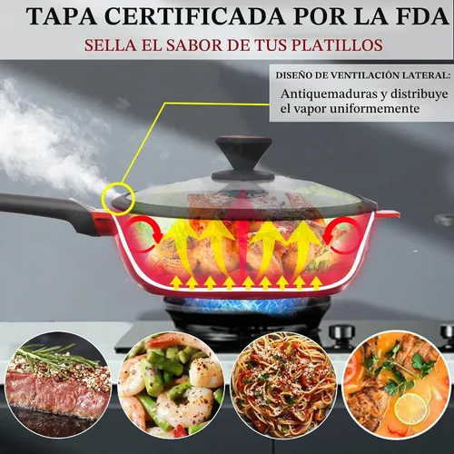 Vista 3 de Sartén antiadherente profunda con tapa, sartén de 12 pulgadas/5 cuartos de galón, sartén para saltear utensilios de cocina, compatible