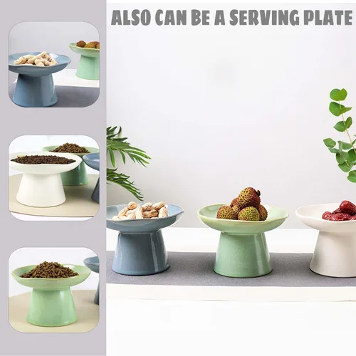 Vista 8 de Cuenco elevado de cerámica extra ancho de 6.1 pulgadas para comida de gato, comedero elevado poco profundo para mascotas para alimentación, cuencos