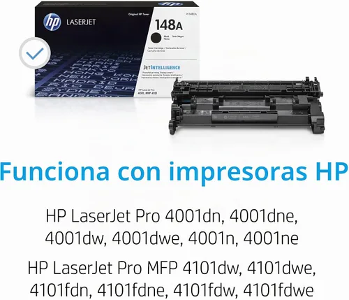 Vista 2 de HP Cartucho de tóner LaserJet negro 148A Este cartucho funciona LaserJet Pro 4001, MFP 4101 W1480A (paquete de 2)