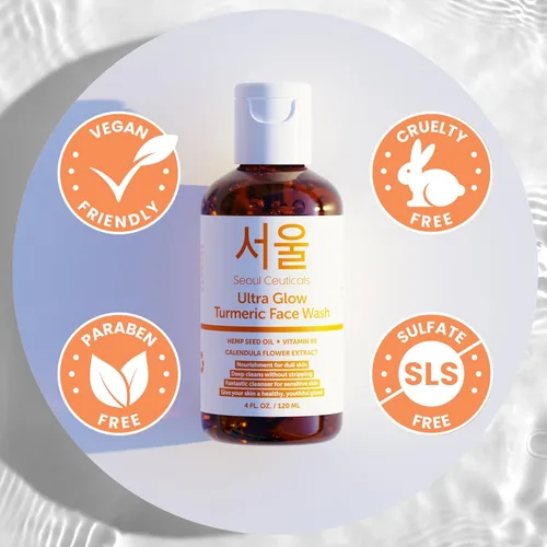 Vista 5 de SeoulCeuticals Limpiador facial de cúrcuma coreana, vegano, sin crueldad, limpiador facial coreano para el cuidado de la piel - K Beauty Cuidado