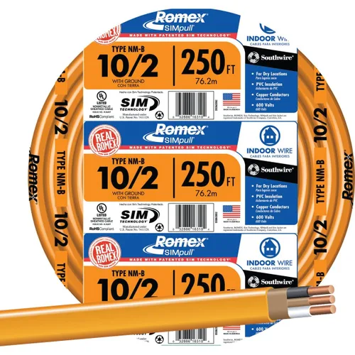 Vista 8 de Southwire 28829026 - Cable Romex Simpull de 15 pies, tipo NM-B, calibre 10/2 AWG, con toma a tierra