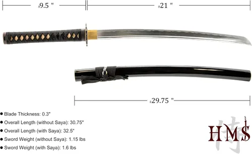 Vista 5 de HMS Aleación de aluminio sin afilar Iaido Training Wakizashi Sword Blunt 21in Blade Safe for Iaido Practice, Dojo Training & Display, Lightweight