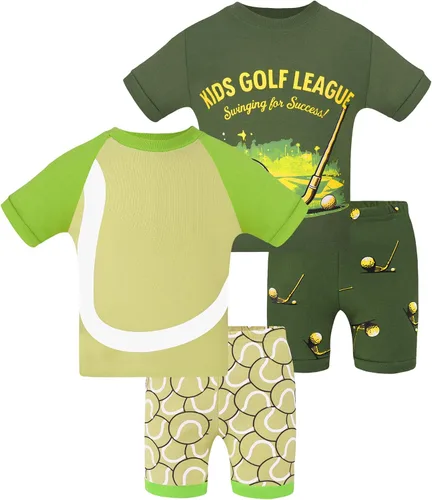 Vista 15 de DAUGHTER QUEEN - Pijama para niños de 4 piezas, conjunto corto 100 % algodón, talla 18 meses-12 años Soft, Breathable, Lightweight, Comfortable