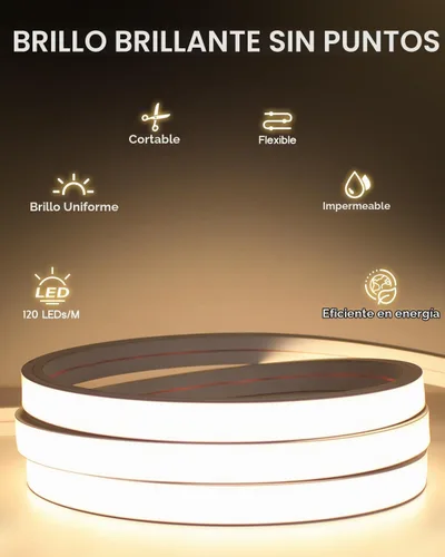 Vista 2 de Tira de luces LED de 9.8 pies, 110-120 V, cuerda de luces de neón de silicona regulables, tira de luces de neón flexibles e impermeables para blanco
