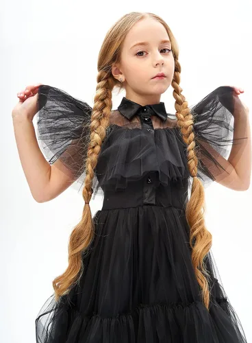 Vista 9 de Juliesart Disfraz del miércoles, disfraz gótico de cosplay, disfraz de juego de simulación de la familia Addams, traje de fiesta de Halloween