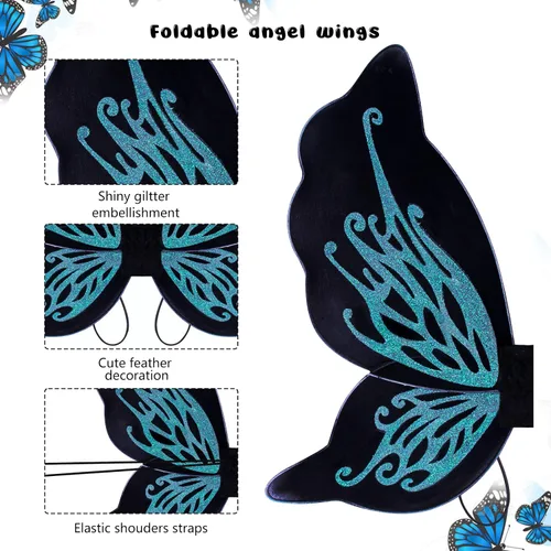 Vista 3 de Fishdown Butterfly Fairy Wings for Girls Dress Up Wings for Party Halloween Costume Birthday Cosplay Big Wings
