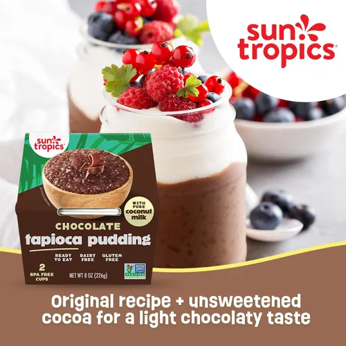 Vista 4 de Sun Tropics Pudín de Tapioca, Chocolate Pudines Veganos, Pudines Sin Lácteos Sin Gluten, Sin OGM Copitas de Pudín Listas para Comer 4.0oz
