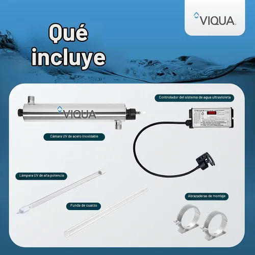 Vista 3 de Viqua VH410 Sistema de Agua Ultravioleta para el Hogar de Acero Inoxidable - 18 GPM 3/4 MNPT 120V