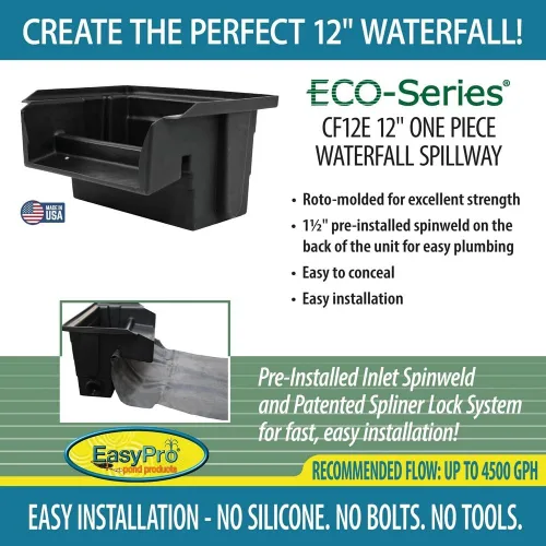 Vista 2 de EasyPro Pond Products El derrame de cascada CF12E Eco-Series de 12 pulgadas es ideal para las características de agua Just-A-Falls. Conecta