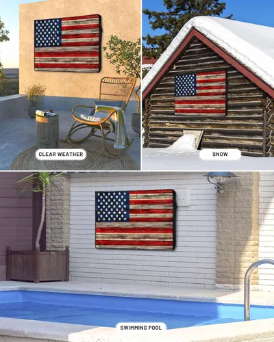 Vista 4 de Funda de TV rústica con bandera estadounidense para exteriores, impermeable y resistente a la intemperie, con frente enrollable para 30-32 pulgadas