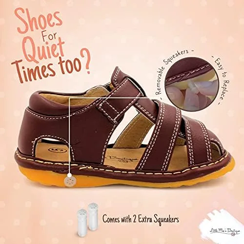 Vista 5 de Zapatos con para bebé de Little Maes Boutique color marrón negro o azul marino sandalias cerradas zapatos ideales para caminar para bebés chirriador