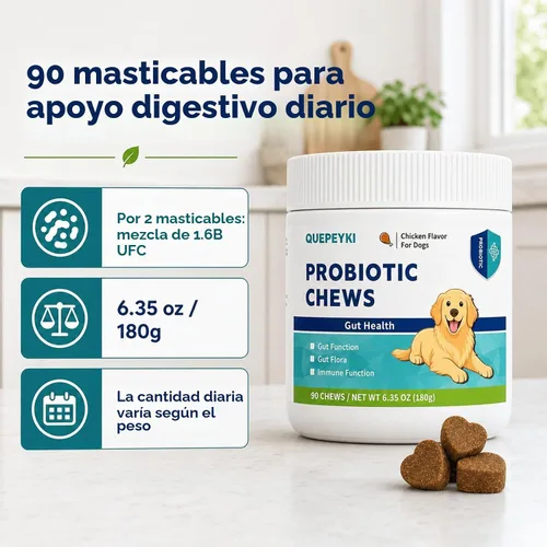 Vista 8 de Probióticos masticables suaves para perros con 160 mg de enzimas de calabaza y papaya – 90 unidades – Soporte intestinal 4 en 1 para comodidad