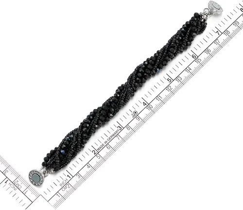 Vista 4 de COOLSTEELANDBEYOND Crystal Beads Multi-Strand Bracelet with Rhinestone Ball Charm Magnetic Clasp A-Color: plata y negro