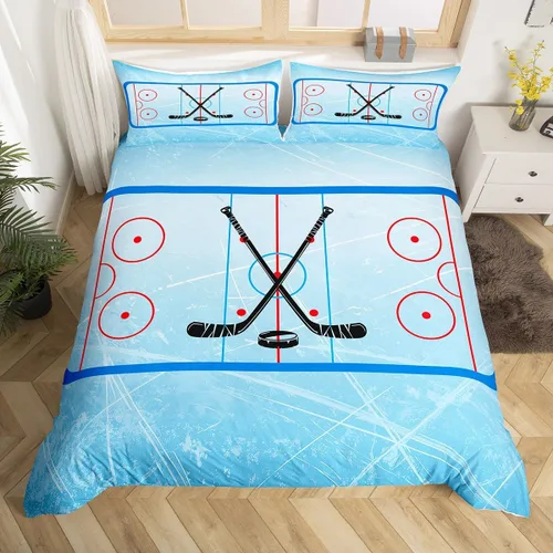 Vista 17 de Erosebridal Hockey Twin Duvet Cover for Boys,Blue and Black Sports Bedding Sets for Kids Teen,Ball Games Gamer Bed Set,Ice Hockey Field Quilt Cover