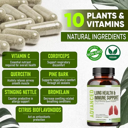 Vista 6 de Suplemento de apoyo inmunológico y salud pulmonar – Limpieza y desintoxicación pulmonar con vitaminas inmunitarias para mejores pulmones, defensa