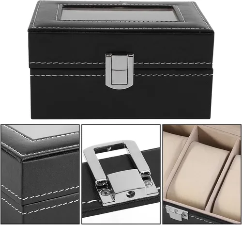Vista 2 de plplaaoo Watch Case, Watch Box, Watch Storage Box, Watch Storage Case, Leather Watch Box, 1Pc High Grade 3 Slots PU Leather Box Case For Watch