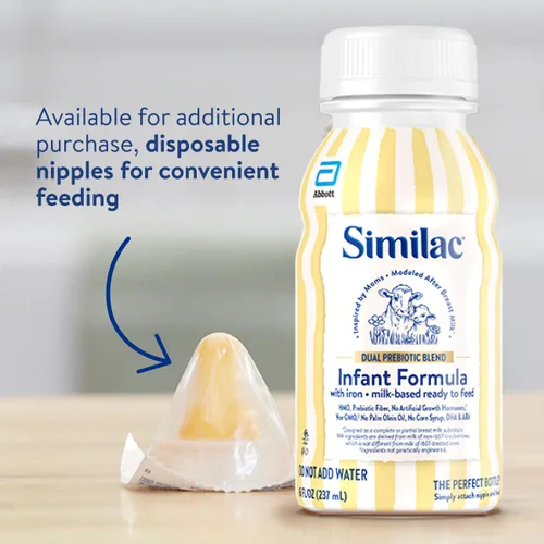 Vista 11 de Similac Mezcla prebiótica doble, fórmula para bebés con hierro, lista para alimentar, 0-12 meses, botella de 8 onzas líquidas, paquete de 24