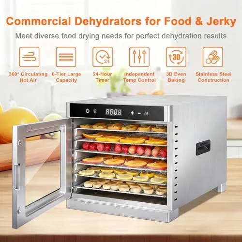 Vista 2 de Electric Food Dehydrator Machine, 700W Adjustable Temperature & 24-Hour Timer, 6 Stainless Steel Trays for Jerky, Meat, Fruits, Vegetables, Herbs