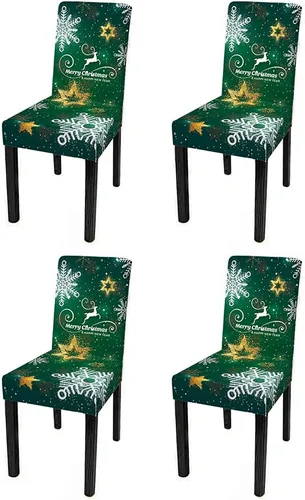 Vista 9 de XMNTG Juego de 6 fundas elásticas para sillas de comedor de Navidad, fundas para sillas Parsons, campanas de lazo, estampadas, extraíbles