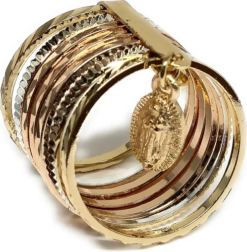 Vista 3 de Fran & Co. Anillo Virgen de Guadalupe de tres colores para mujer chapado en oro