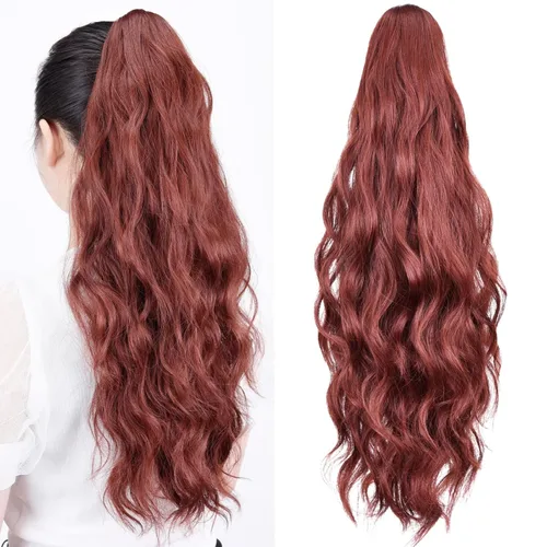 Vista 35 de Extensiones de cola de caballo, extensiones de cabello de cola de caballo con clip de garra marrón oscuro para mujer, pieza de cabello rizado