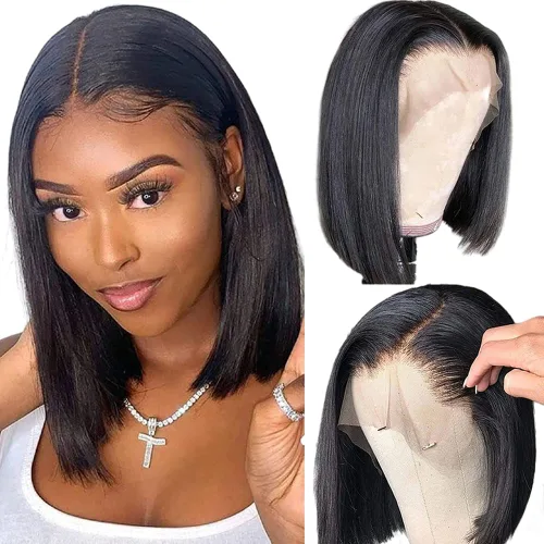 Vista 14 de Peluca de cabello humano con reflejos degradados 4/27, 8 pulgadas, lacio, 427, peluca bob de 13 x 4 con reflejos HD, peluca de cabello humano