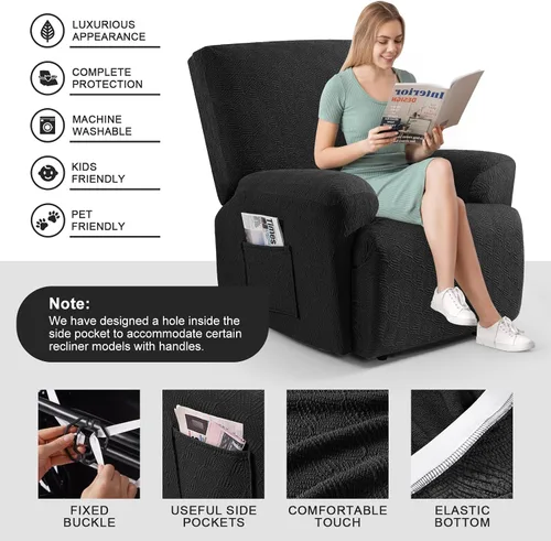 Vista 3 de Timeles Fundas reclinables, fundas para sillas reclinables, fundas para sofá reclinable, fundas elásticas suaves y lavables (una plaza, negro)