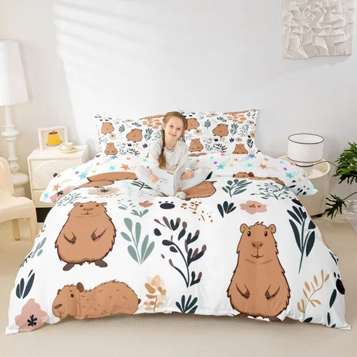 Vista 8 de Feelyou Funda de edredón de elefante de dibujos animados para niños, tamaño individual, juego de ropa de cama de cocodrilo para niños y niñas, funda