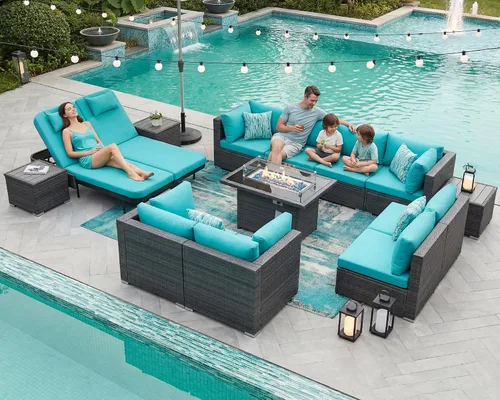 Vista 92 de NICESOUL Juego de muebles de patio de ratán extra grande con mesa para fogata de gas y propano, 29.3 pulgadas, respaldo alto, cómodos conversaciones