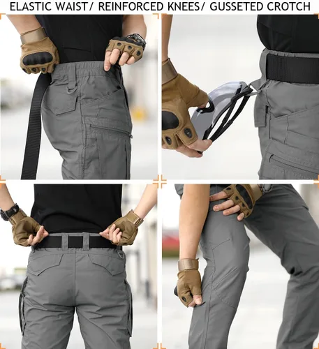 Vista 5 de NAVEKULL Pantalones tácticos de senderismo para hombre, pantalones cargo de combate militares antidesgarros, ligeros, pantalones de trabajo