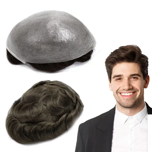 Vista 44 de GEXWORLDWIDE GEX 62 colores tupé para hombres 0.002 in piel ultra fina V-loop 8x10 pulgadas cabello humano conjunto gris densidad densidad densidad