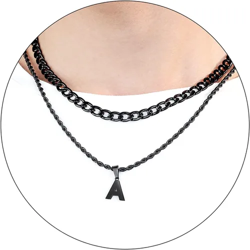 Vista 57 de SENRAN Collar con inicial en capas de la A a la Z para hombre, cadena de cuerda torcida de acero inoxidable de 18 a 20 pulgadas, dije de letra